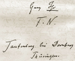 Unterschrift Nietzsches unter einen Brief an Lou von Salomé aus Tautenburg