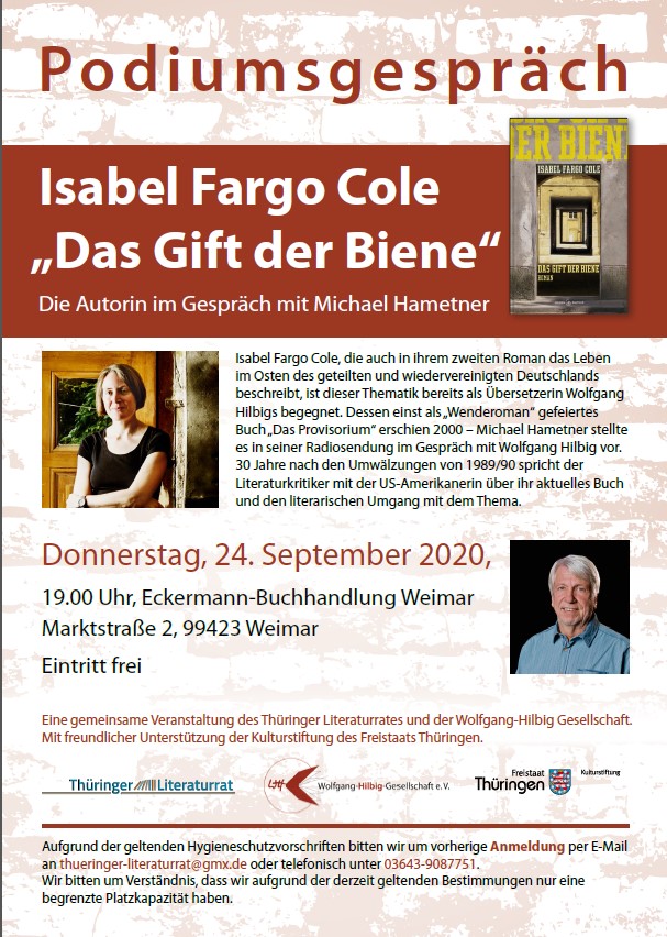 Isabel Fargo Cole – »Das Gift der Biene« – Die Autorin im Gespräch mit Michael Hametner in der Eckermann-Buchhandlung Weimar @ Eckermann-Buchhandlung Weimar